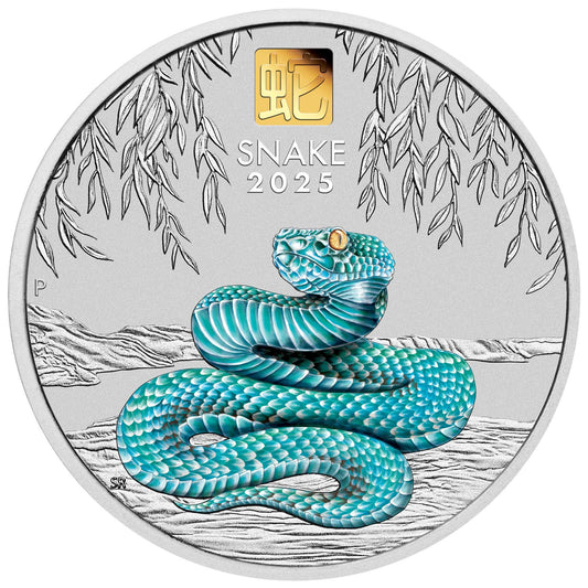 Australian Lunar Series III 2025 Year of the Snake 1 Kilo Silver Coloured Coin with Gold Privy Mark
